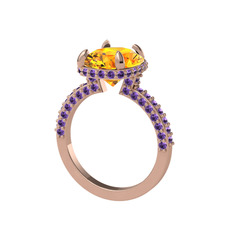 Eula Tektaş Yüzük - Sitrin ve ametist 18 ayar rose altın yüzük #5yibfj