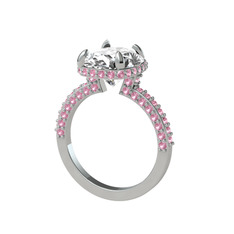 Eula Tektaş Yüzük - Swarovski ve pembe kuvars 14 ayar beyaz altın yüzük #66irh3