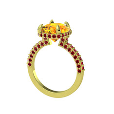 Eula Tektaş Yüzük - Sitrin ve garnet 925 ayar altın kaplama gümüş yüzük #6a2i24