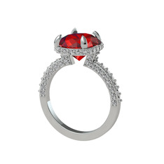 Garnet ve swarovski 14 ayar beyaz altın yüzük