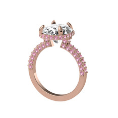 Eula Tektaş Yüzük - Swarovski ve pembe kuvars 18 ayar rose altın yüzük #8v1j24