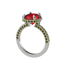 Garnet ve peridot 14 ayar beyaz altın yüzük