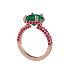 Eula Tektaş Yüzük - Yeşil kuvars ve rodolit garnet 925 ayar rose altın kaplama gümüş yüzük #c01n04