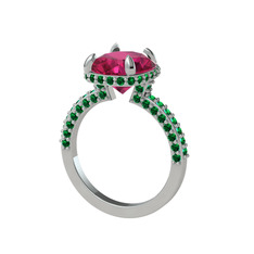 Rodolit garnet ve yeşil kuvars 18 ayar beyaz altın yüzük