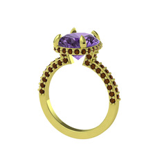 Eula Tektaş Yüzük - Ametist ve dumanlı kuvars 925 ayar altın kaplama gümüş yüzük #cc3l08