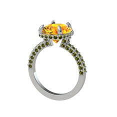 Eula Tektaş Yüzük - Sitrin ve peridot 14 ayar beyaz altın yüzük #cprgt7