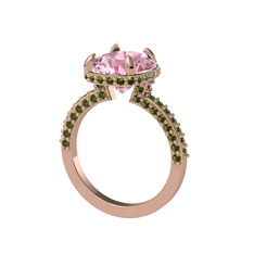 Pembe kuvars ve peridot 18 ayar rose altın yüzük
