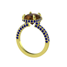 Eula Tektaş Yüzük - Dumanlı kuvars ve lab safir 18 ayar altın yüzük #hrjhhq