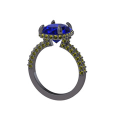 Eula Tektaş Yüzük - Lab safir ve peridot 925 ayar siyah rodyum kaplama gümüş yüzük #i1bxkr