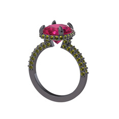Rodolit garnet ve peridot 925 ayar siyah rodyum kaplama gümüş yüzük