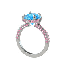 Akuamarin ve pembe kuvars 18 ayar beyaz altın yüzük