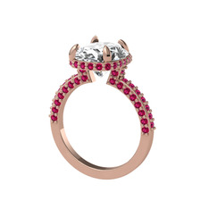 Beyaz zirkon ve rodolit garnet 14 ayar rose altın yüzük