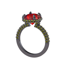 Eula Tektaş Yüzük - Garnet ve peridot 925 ayar siyah rodyum kaplama gümüş yüzük #jxk89b