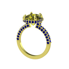 Peridot ve lab safir 925 ayar altın kaplama gümüş yüzük