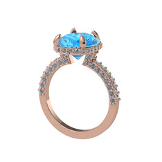 Eula Tektaş Yüzük - Akuamarin ve pırlanta 8 ayar rose altın yüzük (1.05 karat) #kztm4q