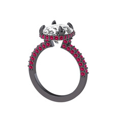 Eula Tektaş Yüzük - Beyaz zirkon ve rodolit garnet 925 ayar siyah rodyum kaplama gümüş yüzük #o0ezkz