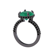 Eula Tektaş Yüzük - Kök zümrüt ve siyah zirkon 925 ayar siyah rodyum kaplama gümüş yüzük #o9qmtn