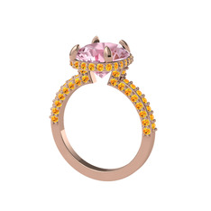 Eula Tektaş Yüzük - Pembe kuvars ve sitrin 8 ayar rose altın yüzük #palo51