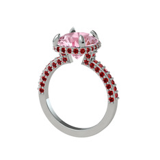 Pembe kuvars ve garnet 14 ayar beyaz altın yüzük
