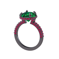 Yeşil kuvars ve rodolit garnet 925 ayar siyah rodyum kaplama gümüş yüzük