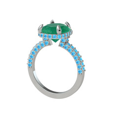 Kök zümrüt ve akuamarin 925 ayar gümüş yüzük