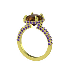 Eula Tektaş Yüzük - Dumanlı kuvars ve ametist 925 ayar altın kaplama gümüş yüzük #qm3194