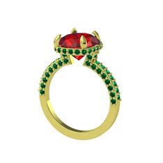 Eula Tektaş Yüzük - Garnet ve yeşil kuvars 8 ayar altın yüzük #qvgufj