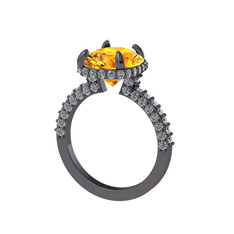 Eula Tektaş Yüzük - Sitrin ve pırlanta 925 ayar siyah rodyum kaplama gümüş yüzük (1.05 karat) #r5la0i