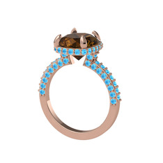 Eula Tektaş Yüzük - Dumanlı kuvars ve akuamarin 925 ayar rose altın kaplama gümüş yüzük #st2mfs