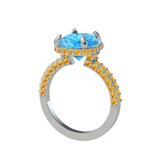 Eula Tektaş Yüzük - Akuamarin ve sitrin 8 ayar beyaz altın yüzük #u1xdtr