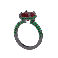 Eula Tektaş Yüzük - Kök yakut ve yeşil kuvars 925 ayar siyah rodyum kaplama gümüş yüzük #uoem5n
