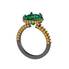 Yeşil kuvars ve sitrin 925 ayar siyah rodyum kaplama gümüş yüzük