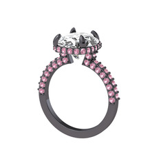 Eula Tektaş Yüzük - Swarovski ve pembe kuvars 925 ayar siyah rodyum kaplama gümüş yüzük #vlylwr