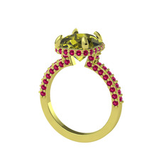 Peridot ve rodolit garnet 18 ayar altın yüzük