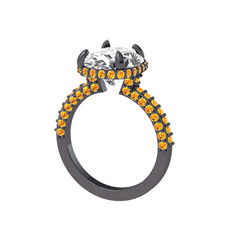 Eula Tektaş Yüzük - Beyaz zirkon ve sitrin 925 ayar siyah rodyum kaplama gümüş yüzük #xw3mmp