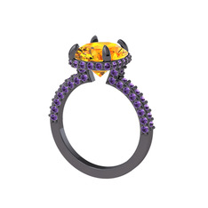 Eula Tektaş Yüzük - Sitrin ve ametist 925 ayar siyah rodyum kaplama gümüş yüzük #y8ktc8