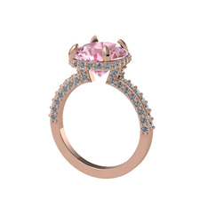 Pembe kuvars ve pırlanta 14 ayar rose altın yüzük (1.05 karat)