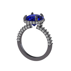 Eula Tektaş Yüzük - Lab safir ve swarovski 925 ayar siyah rodyum kaplama gümüş yüzük #ymu7g0
