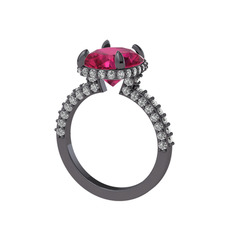Rodolit garnet ve swarovski 925 ayar siyah rodyum kaplama gümüş yüzük