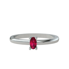 Minimal Oval Yüzük - Rodolit garnet 14 ayar beyaz altın yüzük #1dm566n