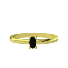 Minimal Oval Yüzük - Siyah zirkon 14 ayar altın yüzük #1hi36ii