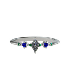 Beyaz zirkon, lab safir ve yeşil kuvars 18 ayar beyaz altın yüzük