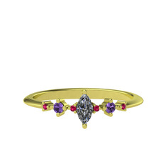 Minimal Aster Yüzük - Beyaz zirkon, ametist ve rodolit garnet 925 ayar altın kaplama gümüş yüzük #11038ae