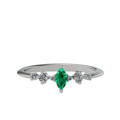 Minimal Aster Yüzük - Yeşil kuvars ve beyaz zirkon 18 ayar beyaz altın yüzük #11nt7ko