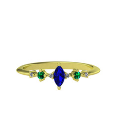 Lab safir, yeşil kuvars ve beyaz zirkon 925 ayar altın kaplama gümüş yüzük