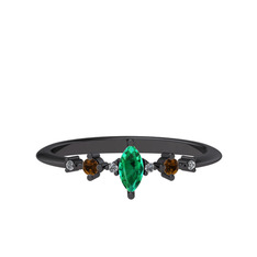 Minimal Aster Yüzük - Yeşil kuvars, dumanlı kuvars ve beyaz zirkon 925 ayar siyah rodyum kaplama gümüş yüzük #12hu74p