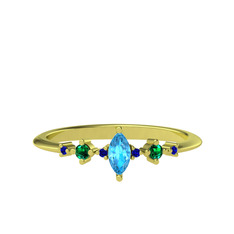 Minimal Aster Yüzük - Akuamarin, yeşil kuvars ve lab safir 925 ayar altın kaplama gümüş yüzük #13wievw