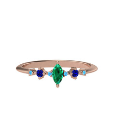 Yeşil kuvars, lab safir ve akuamarin 14 ayar rose altın yüzük