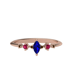 Lab safir, rodolit garnet ve dumanlı kuvars 18 ayar rose altın yüzük