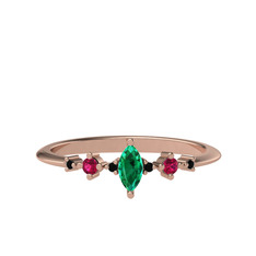 Minimal Aster Yüzük - Yeşil kuvars, rodolit garnet ve siyah zirkon 8 ayar rose altın yüzük #18m1h8m